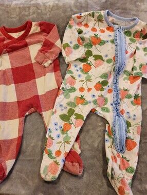 Baby Footie Bundle - Red Plaid & Fruit Print, Size 6-9M